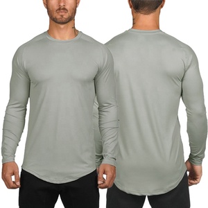 Long Sleeve Curved Hem Longline Plain <strong>White</strong> Stretchy T <strong>Shirts</strong> Customisable Men's <strong>Compression</strong> Gym Muscle Fit Tee <strong>Shirts</strong> - Product Image 5