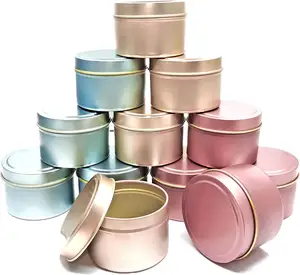 Promotion round custom metal paint tin can for candles 8oz tin cans with lids