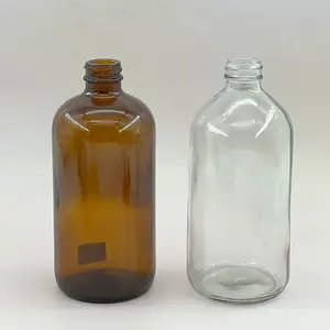 Высококачественная пустая Янтарная прозрачная упаковка для сыворотки объемом 16 унций, круглая стеклянная Бостонская бутылка с пусковым распылителем