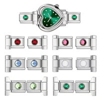 Connecteur de bracelet de montre couleur argent, avec zircone, style breloque italienne, compatible avec perles en acier inoxydable de 9 mm, pour la fabrication de bijoux DIY, vente en gros