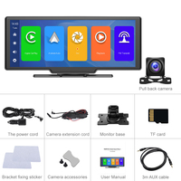 Podofo 3 en 1, écran de voiture portable sans fil 10,26 pouces, CarPlay Android Auto, kit caméra de recul et caméra embarquée, autoradio + carte 64G