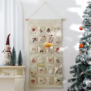 Großhandel benutzer definierte Logo gedruckt Dekor Wandbehang Baum Filz Weihnachten Leinwand Stoff Advents kalender