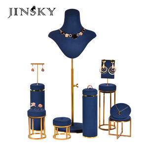 JINSKY Présentoir à bijoux en microfibre bleu foncé pour colliers, bagues et boucles d'oreilles, ensemble de présentoirs élégants pour vitrine - Product Image 3