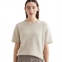 T-shirt en Cachemire Pur Col Rond Personnalisé pour Femme – Style Tricot Uni, Manches Courtes, Haut Tricoté de Luxe pour l'Été – Vente en Gros