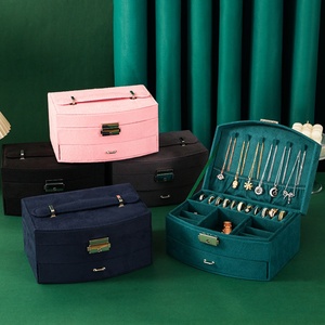 Double Layer Multifunctional Large Luxury Jewelry Organizer Packaging <b>Box</b> with Key <b>Lock</b> New Design for Girls' Earrings Storage - Product Image 5