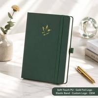 Carnet de notes A5 en cuir végétalien PU souple avec logo personnalisé, reliure cousue, couverture rigide, dorure à chaud, boucle élastique pour stylo, vente en gros