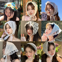 Foulard triangulaire en dentelle vintage français pour femme, en polyester léger et respirant, bandana d'été multi-usage, voile, turban, bandeau pour cheveux