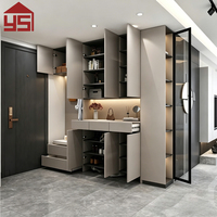 Mueble Zapatero de Lujo Personalizable con Múltiples Zonas y Luz LED para Recibidor, Armario de Almacenamiento de Madera para Pasillo