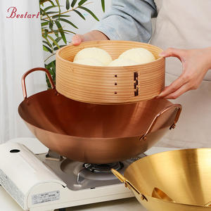 Cinese in acciaio inossidabile rotondo <span class=keywords><strong>Wok</strong></span> 34cm antiaderente a doppio orecchio un manico per uso alimentare con portabottiglie - Product Image 4