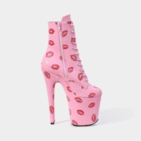 Chaussures de pole dance à lacets, à talon haut de 20 cm, imperméables, résistantes à l'usure, mode, montantes, à semelle épaisse, couleur rouge rosé intense