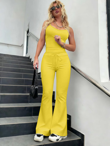 Wholesale Women's Streetwear 2 Piece Set Light <strong>Blue</strong> Basic Tank Top and High Waist Flare Leggings for Daily <strong>Wear</strong> - Product Image 4