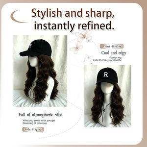 Perruque synthétique pour femme, 20 pouces, brune naturelle, lisse, avec casquette de baseball, densité 150%, ligne de cheveux naturelle, broderie lettre <span class=keywords><strong>R</strong></span>, pour usage quotidien - Product Image 3