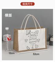 Sac de courses personnalisé en toile de coton et jute synthétique, motif dessin animé, design peint à la main, tridimensionnel, vente en gros