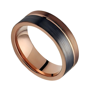 Anello in Carburo di Tungsteno 8mm Nero, Placcato Oro 18K, Oro Rosa, Oro Caffè, con Scanalature Spazzolate, Fede Nuziale all'Ingrosso SZ CHENG JEWELERS - Product Image 5