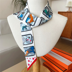 Pañuelo de seda 100% de 5*86 cm para el cuello, con impresión personalizada, al por mayor, de diseñador, elegante, para mujer, para la cabeza, para viaje, Twillies - Product Image 5