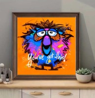 Peinture Diamant 5D à Perçage Complet, Motif Graffiti Oiseau Cartoon 'You've Got This', Kit DIY 50x50, Décoration Murale Motivationnelle