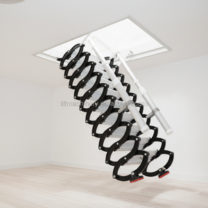 Modern Design Folding Loft Ladder Telescopic Steel Step Ladders with Handrail Folding Attic Stairs - Product Image 1