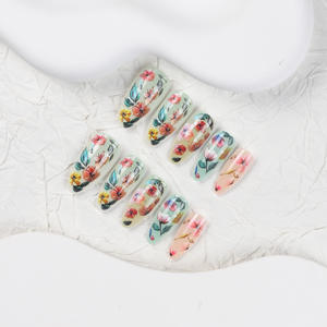 24 <span class=keywords><strong>Uñas</strong></span> Postizas de Alta Calidad con Diseño de Cobertura Completa, Patrón Clásico de <span class=keywords><strong>Flores</strong></span> en <span class=keywords><strong>Acuarela</strong></span>, Fabricante Mayorista - Product Image 2