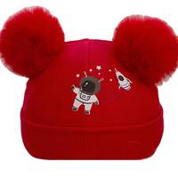 Bonnet d'hiver tricoté en acrylique à rayures avec oreillettes, motif à carreaux et pompon, chaud et sportif, pour enfants et bébés, vente en gros OEM