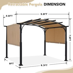 Dwoo Outdoor Retractable Shade Canopy Waterproof Polyester Steel Patio Metal <b>Garden</b> Pergola DWG0001-TD Retractable Pergola DWG00 - Product Image 2