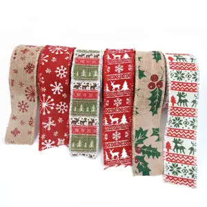 Christmas Burlap Fabric Wired Ribbon for Christmas Thanksgiving DIY Wrapping Wedding Floral Bows Crafts