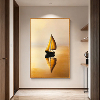 Affiche art abstrait minimaliste élément voilier, peinture toile peinte main, déco murale salon moderne