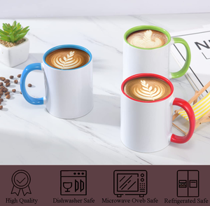 Vente en gros de tasses à café en céramique de haute qualité avec transfert thermique, 11 oz, intérieur coloré, sublimation, poignée colorée - Product Image 3