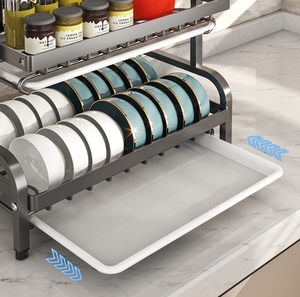 Égouttoir à vaisselle de cuisine multifonctionnel avec planche à découper et <span class=keywords><strong>rangement</strong></span> <span class=keywords><strong>pour</strong></span> <span class=keywords><strong>couteaux</strong></span> - Organisateur de comptoir peu encombrant - Product Image 5