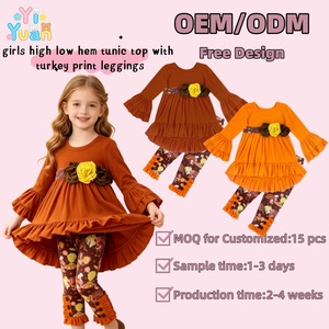 Set 2 Pezzi OEM ODM per Bambine, Top con Maniche a Campana e Volant, Leggings con Stampa Tacchino, Abbigliamento Boutique Autunnale - Product Image 1
