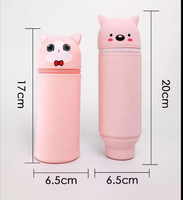 Casing pena silikon lembut kustom hewan lucu, alat koleksi Desktop, casing pena berdiri silikon