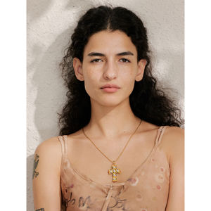 जिनयू 1697 2025 आकर्षण स्टेनलेस स्टील क्लासिक लोकप्रिय आभूषण विंटेज सिम्युलेटेड मोती जिरकॉन क्रॉस पेलेंट गोल्डन हार - Product Image 4