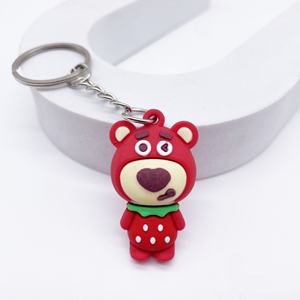 2024热卖促销礼品卡通迷你草莓熊钥匙扣软橡胶可爱熊钥匙扣 - Product Image 5