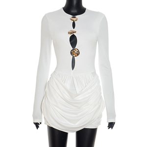 Viviblook C25DS263 Sexy Streetwear Outfits Otoño Invierno plisado hueco Mini vestidos ajustados para mujeres - Product Image 1