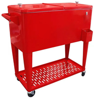 Ember Pendingin Es Logam Merah 80QT/75L dengan Roda, Laris Grosir, untuk Luar Ruangan, Patio, Meja Sepak Bola, Kapasitas Besar