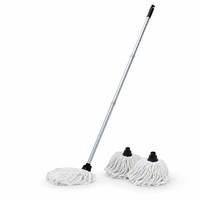 Serpillère en coton avec manche télescopique en aluminium, 2 têtes de rechange supplémentaires, serpillère absorbante pour le nettoyage des sols