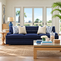 Canapé trois places rembourré bleu de style américain haut de gamme, confortable pour salon de villa en bord de mer