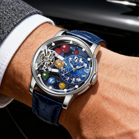 Montre mécanique squelette automatique de luxe pour homme, signes du zodiaque et éléments du système solaire, design planétaire ajouré