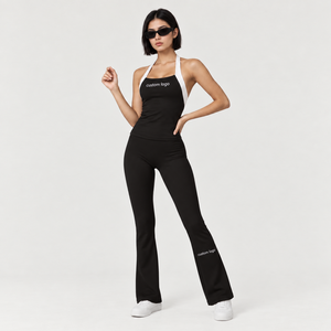 Completo Yoga da Donna 2 Pezzi: Top <span class=keywords><strong>Sportivo</strong></span> Halter e Leggings a Zampa Color Block a Vita Alta - Product Image 4
