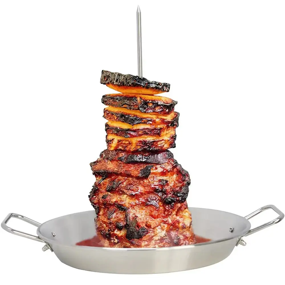 Grill Al Pastor spiedino verticale in acciaio inox spiedo BBQ verticale basamento spiedo con 3 punte rimovibili