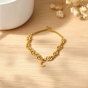 Seven Knot <b>Moon</b> Charm <b>Bracelet</b> Stainless Steel Gold Plated Unisex Fashion Jewelry Gift - Product Image 3