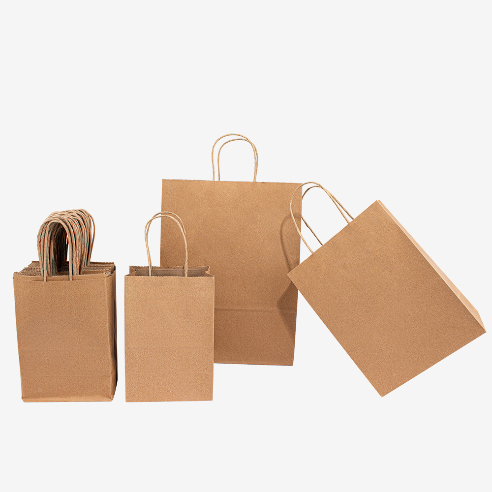 Custom Logo Printed Kraft Paper Bag For Food Packaging & Shopping Featuring Ribbon Handle & 'Thank You' Message