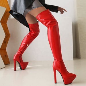 New Women's Sexy Over Knee Long Boots Thick High Heels <b>Shoes</b> Pointed Toe Platform Zebra Print Thigh High Booties - Product Image 6