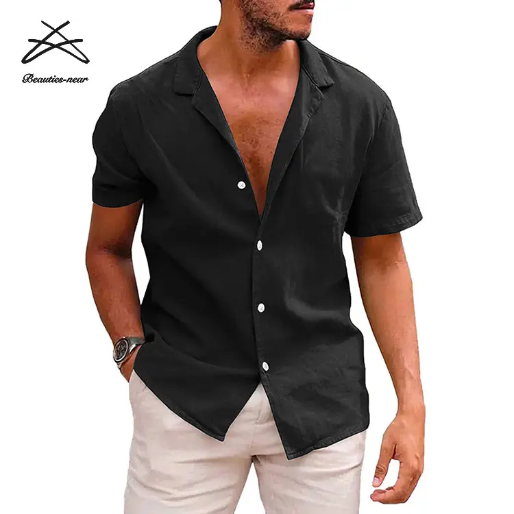 Wholesale Men's Shirts For Mens Summer Cotton Linen Slim Fit Short Sleeve Dress Shirts Casual Business Spring Autumn Top Blouse