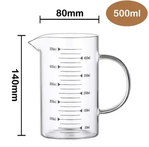 Tasse à mesurer en verre à haute teneur en borosilicate avec calibrage tasse à vin en verre avec poignée tasses à bière en verre