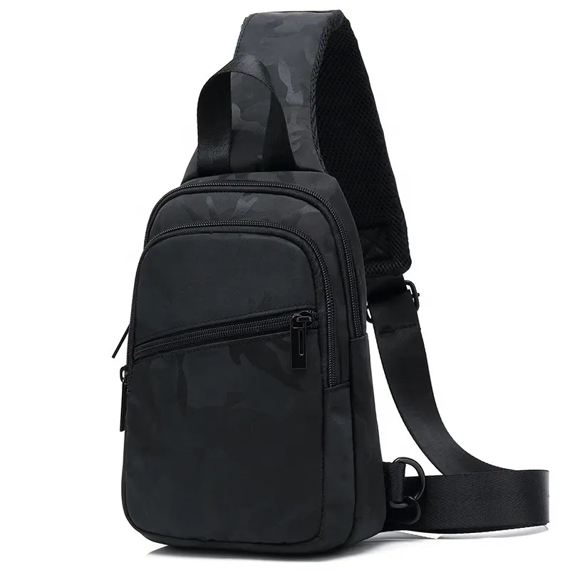 High Quality Custom Logo Black Water Resistant Oxford Back Pack Crossbody Chest Shoulder Bag Outdoor Travel Sling Bags for Men