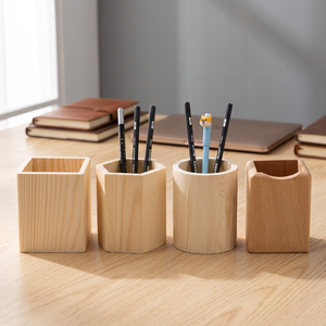 Wooden Desk Organizer Storage Holder Hexagonal Shape Modern Minimalist Office Supply Pencil Cup Freestanding Handmade - Product Image 2