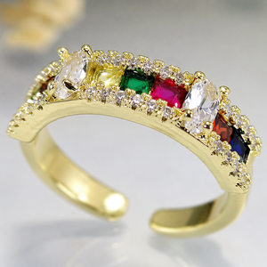 Anello Aperto Quadrato con Accenti Colorati, Anello Regolabile Creativo per Donne - Product Image 6