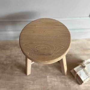 Taburete Redondo de Madera Reciclada de Olmo Sólido, Silla Alta para Isla de Cocina, Asiento Rústico Vintage para Comedor o Cafetería - Product Image 1