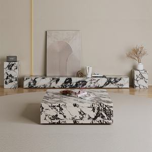 מודרני calacatta ויולה בידור קונסולת יוקרה טבעית אבן טבעית מעמד עם ארון אחסון עבור סלון סלון - Product Image 1