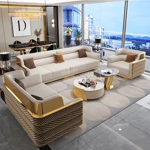 5509 Italian modern simple light luxury style villa household solid wood frame living room leather sofa set